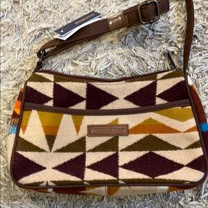 Pendleton Brown Cream Crossbody Bag with Geometric Design